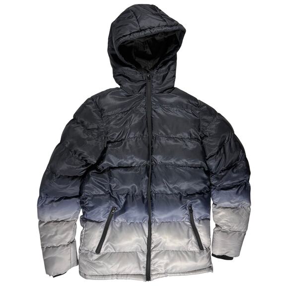 Boys XL Blue Ombre Puffer Jacket Hooded Zip Pockets Winter Coat 100% Polyester - Picture 1 of 8